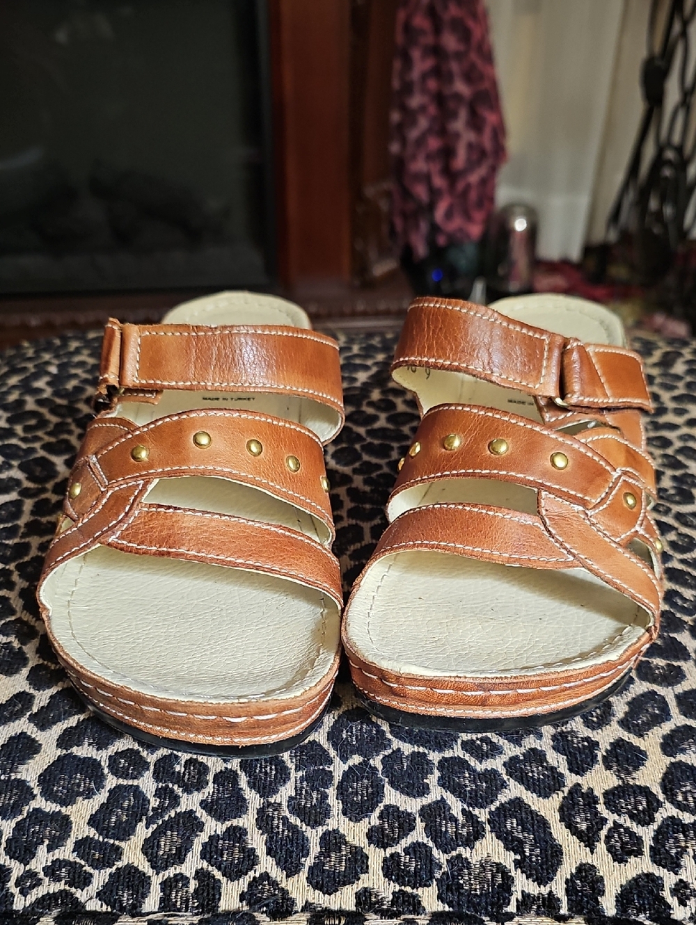 Spring Step Tan Leather Slip-On Sandal